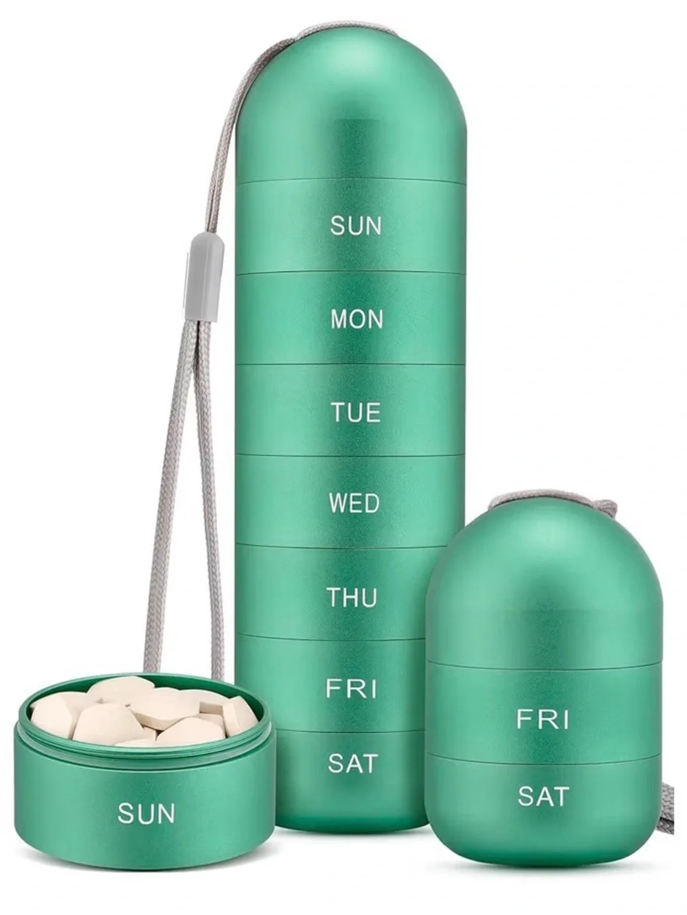 Metal Moisture-Proof Stackable Weekly Pill Organizer - Green